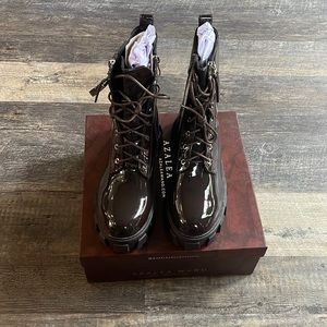 BNIB Brown Patent Leather Combat Boots